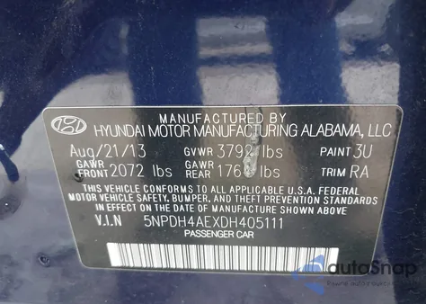 2013 Hyundai Elantra Limited z USA, uszkodzony, nr VIN 5NPDH4AEXDH405111
